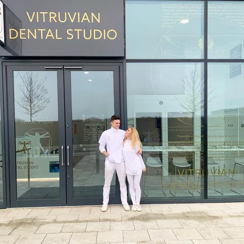 Katy and James Nolan outside the original Vitruvian Dental Studio in Leeds